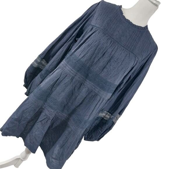 NWOT! OLD NAVY! NAVY BLUE COTTON TIERED, CROCHET EMBELLISHED BOHO DRESS! SZ L - Picture 1 of 11